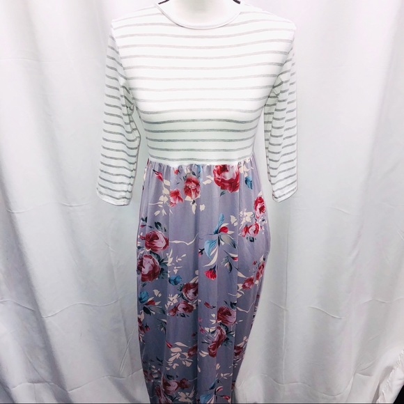 BIU BIU Dresses & Skirts - BIUBIU super cute maxi 1/2 strip 1/2 floral.  F36